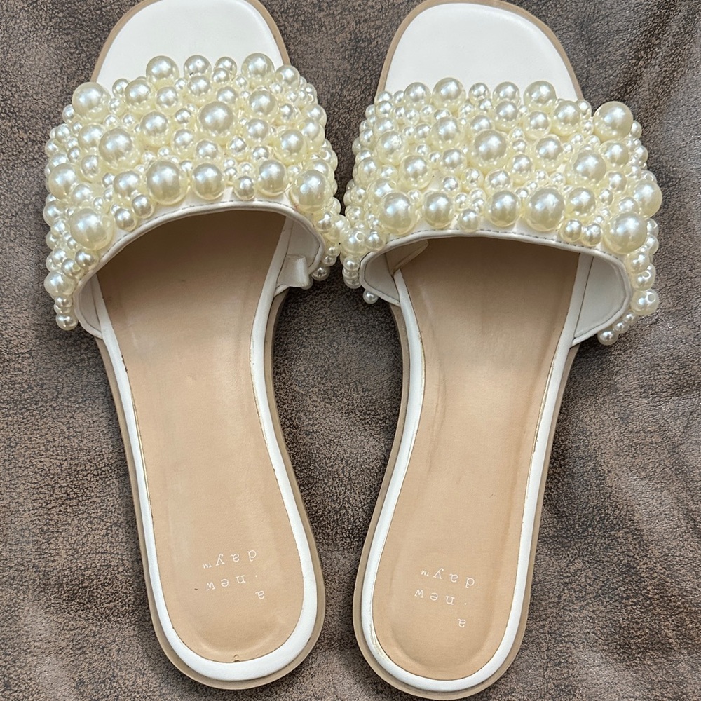 A New Day Women's Pearl Embellished Sandals - White
